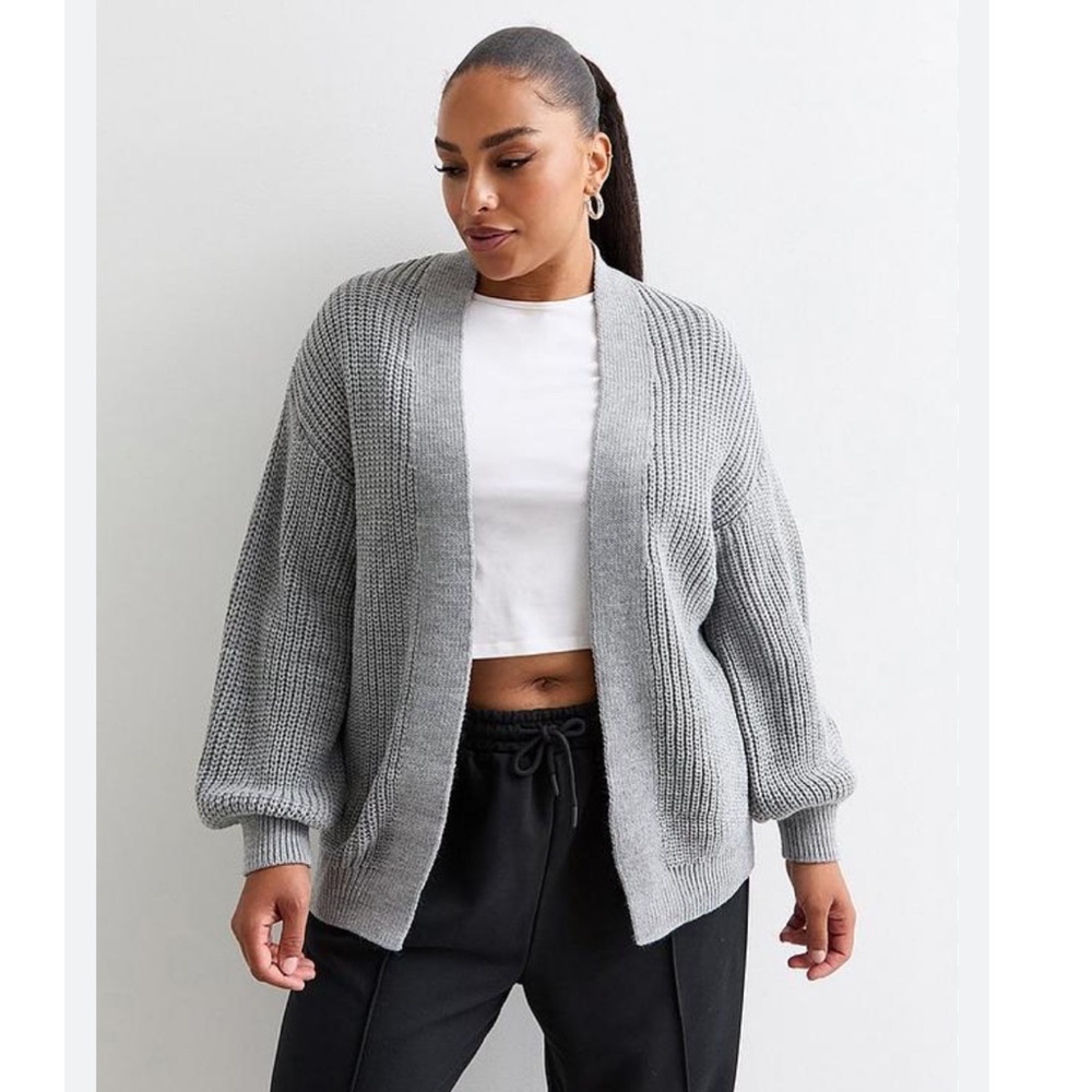 Topshop Light Gray Open-Front Chunky Knit Cardigan